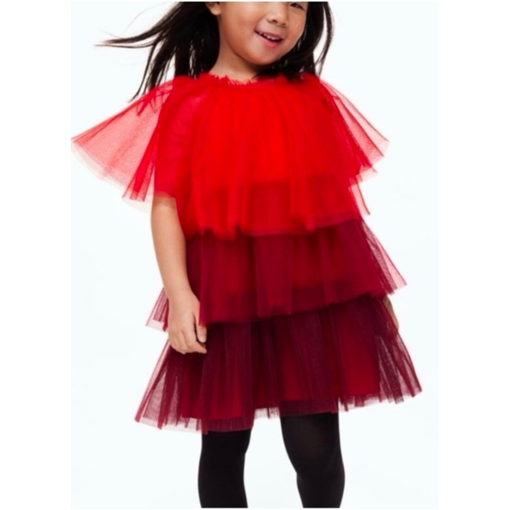 H&M Kids Red Ombre Tulle Tiered PartyDress 4T Mesh Pleated Holiday Special Event